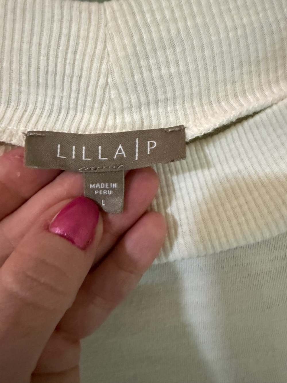 LILLA P Raglan Mock Neck Shirt smocked cuffs bone color size large - Picture 4 of 5